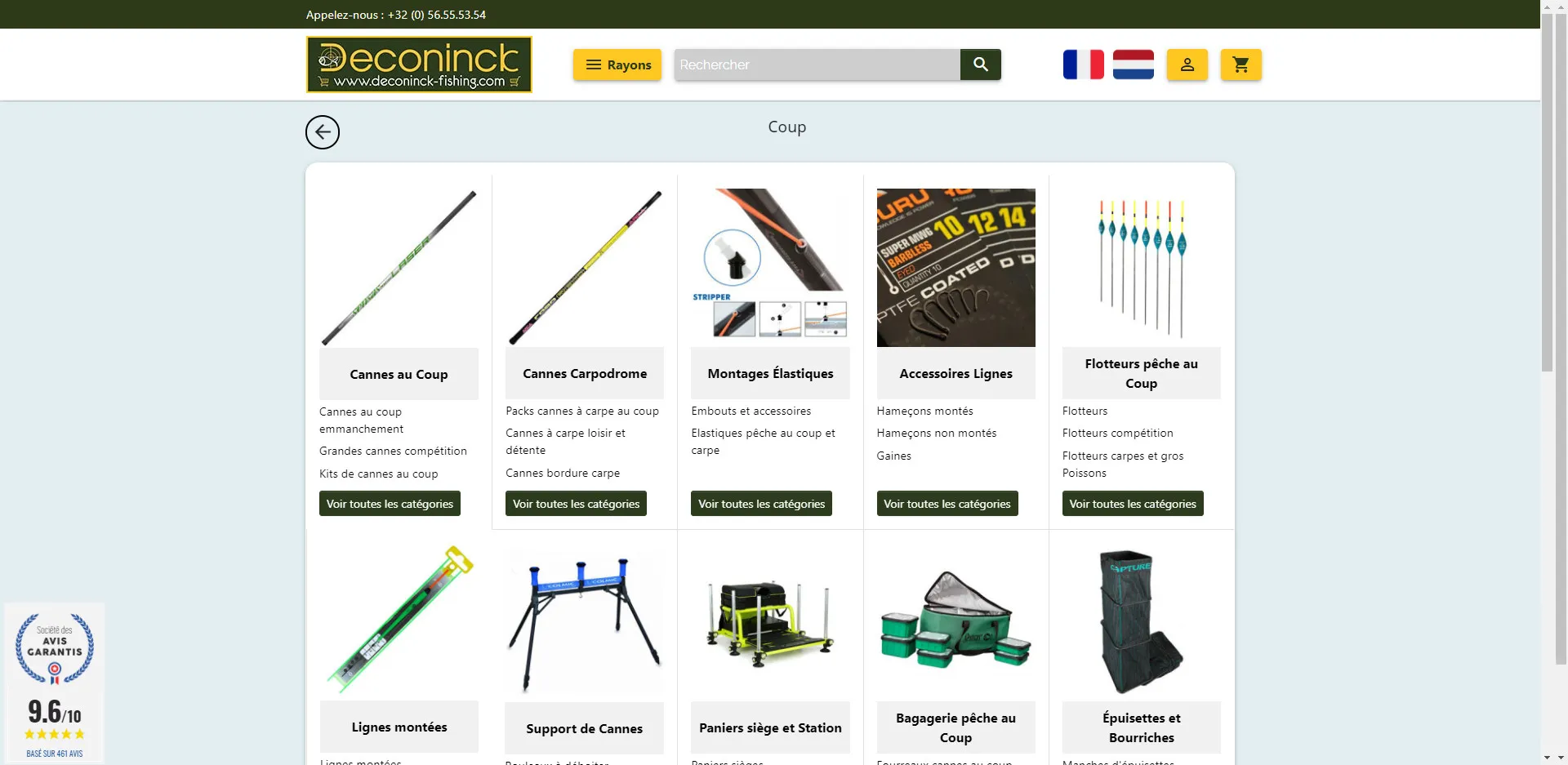 Page du site e-commerce Deconinck Fishing refondu